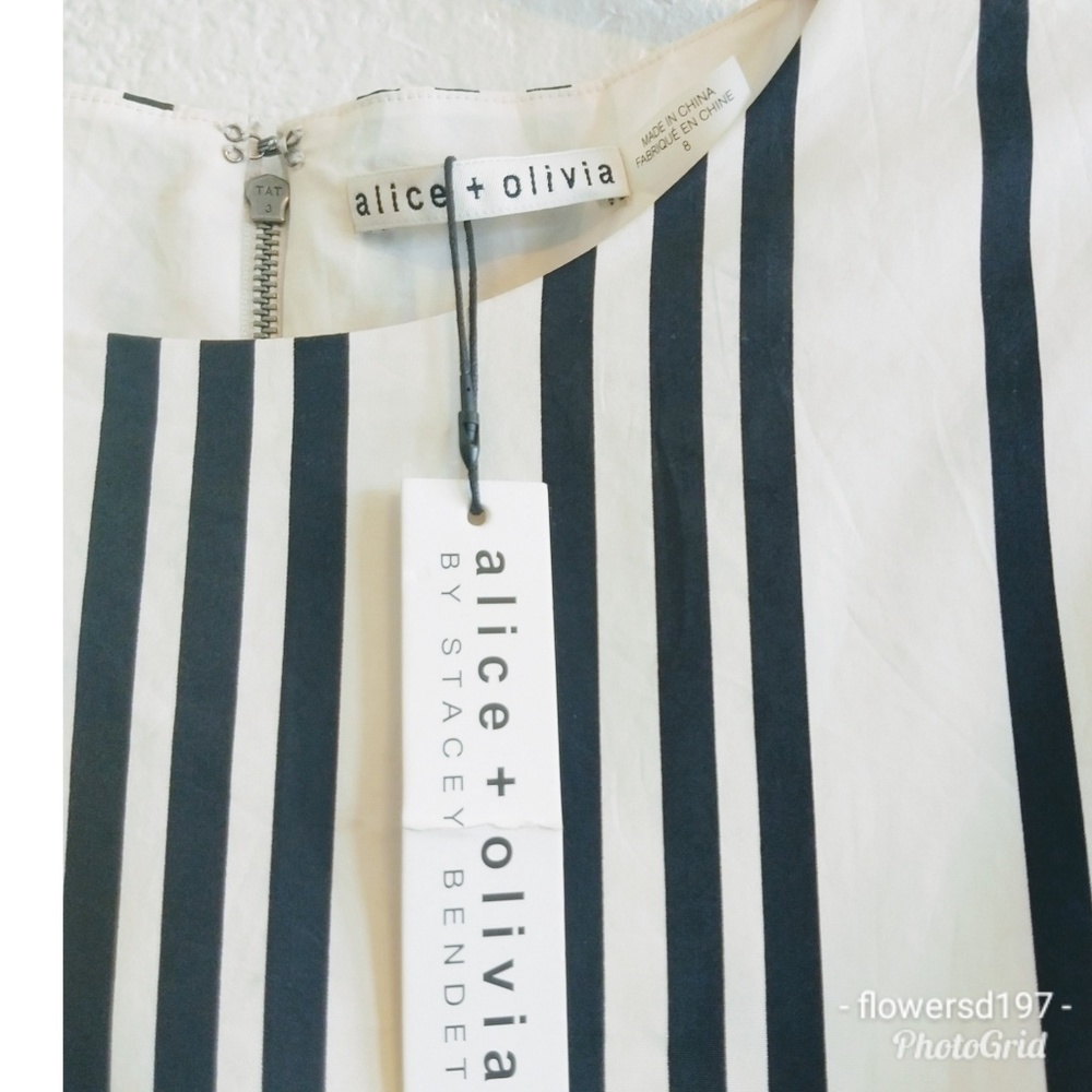 Alice + Olivia Black and White Striped Midi Dress - Picture 3 of 6